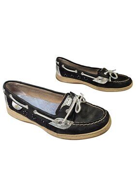 Sperry Top-Sider Casual Boat Deck Shoes Women's Size 11M Black & Silver Leather